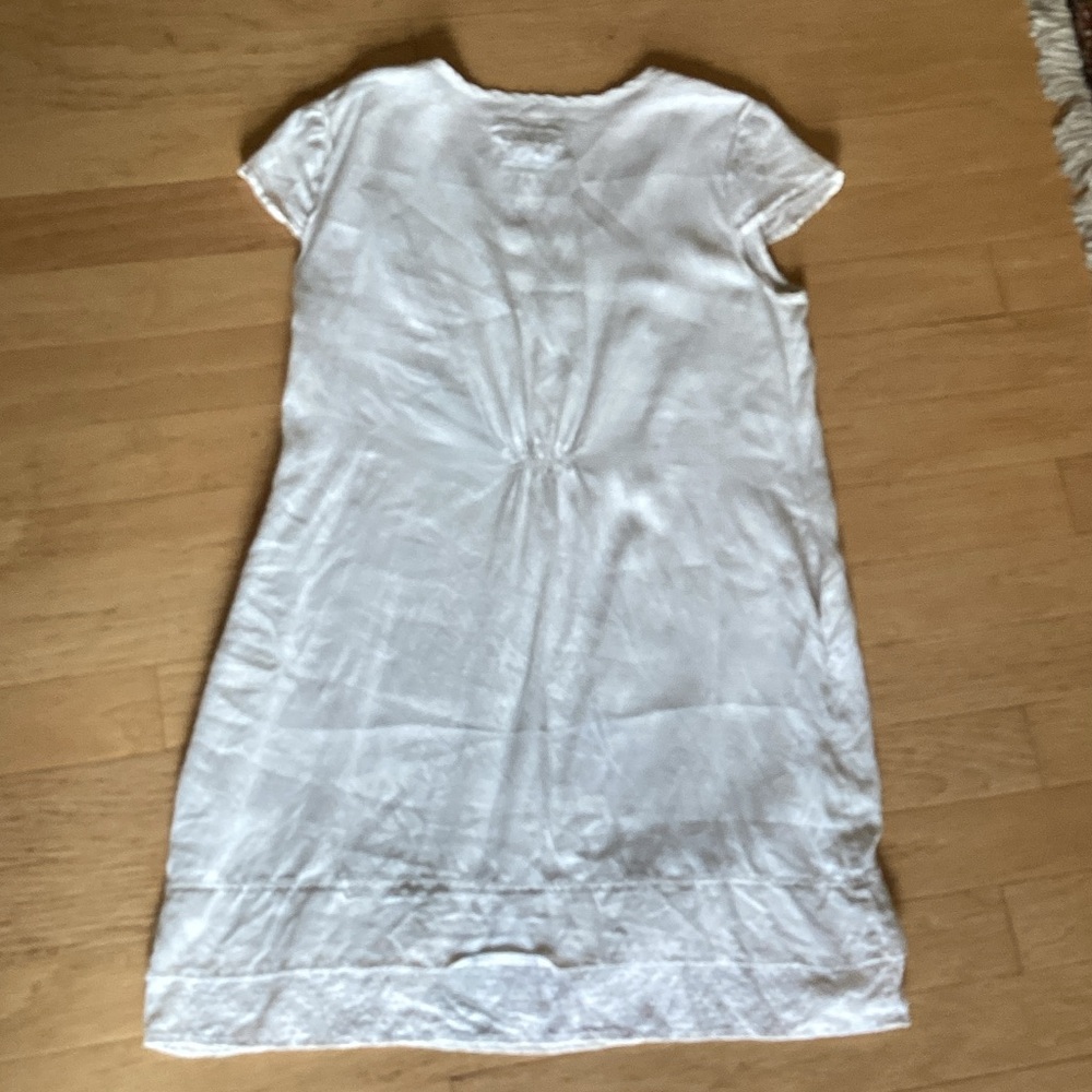 Cream Short Linen Dress With Cap sleeves by Malvinas - Picture 10 of 13